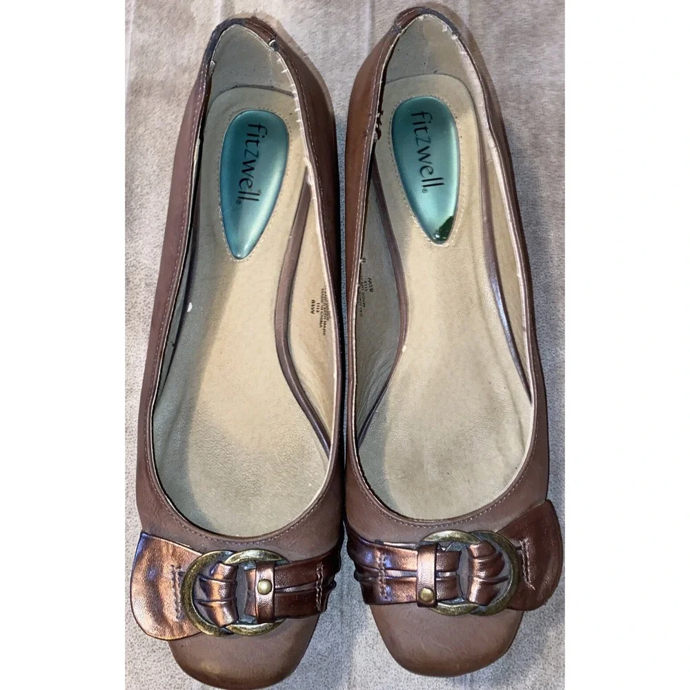 Fitzwell Phalon Ballet Flats Metallic Copper Buckle Slip On Shoes Women's 8.5 W